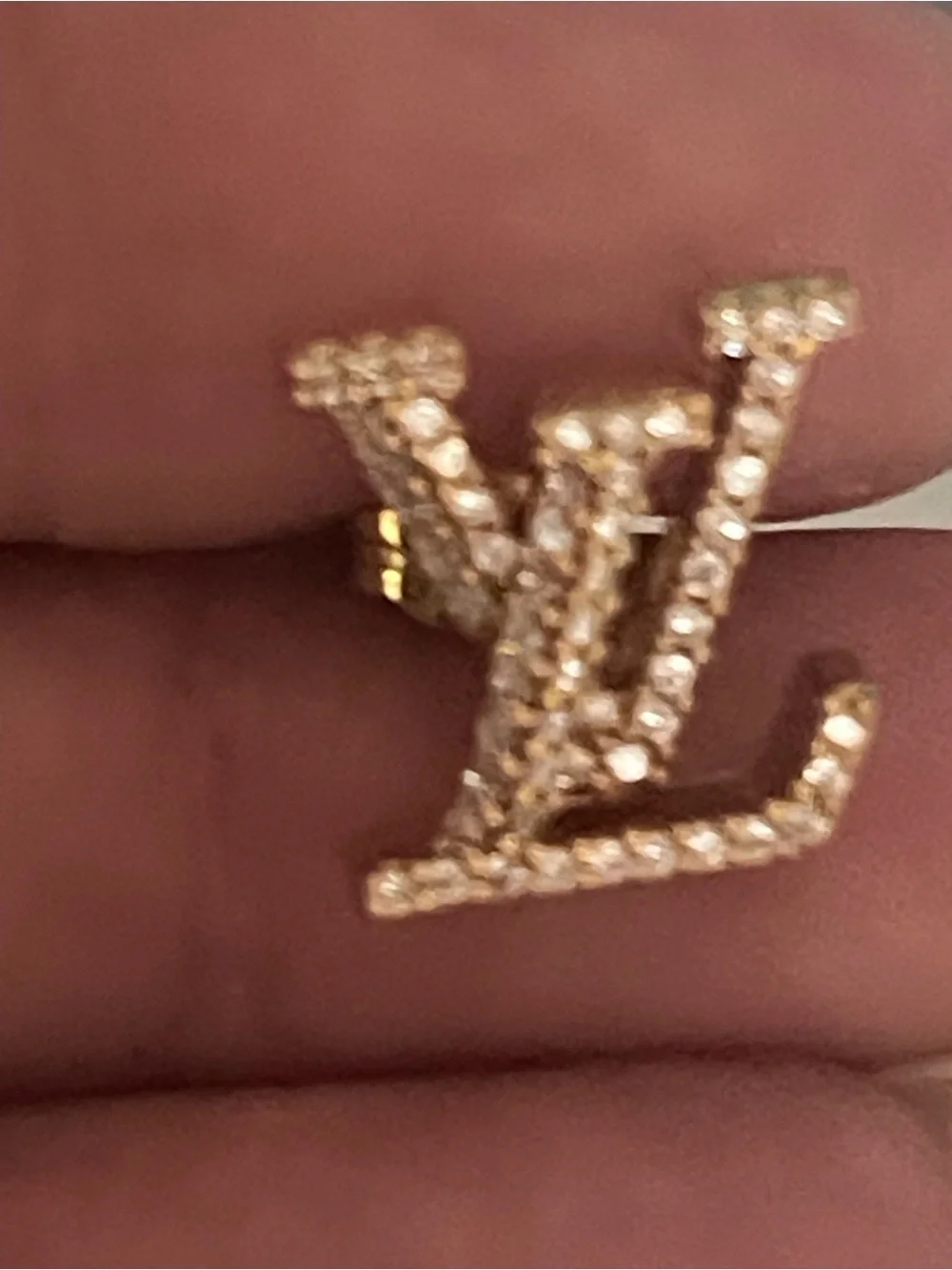 Louis Vuitton Gold Crystal-Embellished LV Logo Stud Earrings